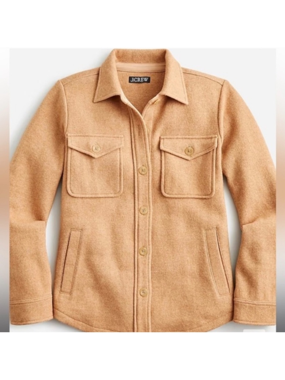 J.Crew Camel Wool Blend Shacket Jacket Button Front Pockets Women’s L - Picture 1 of 6